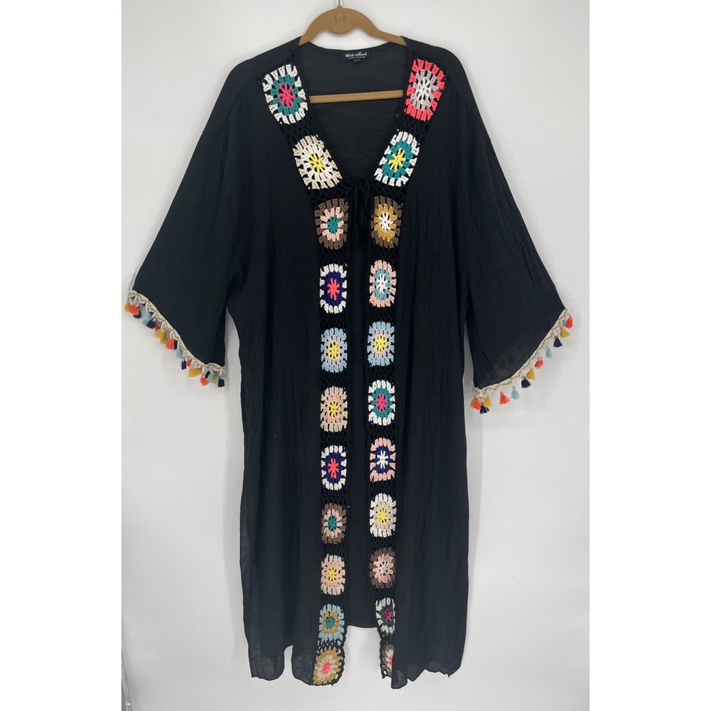 White Mark Boho Crochet Kimono Cover Up Women OS Tassel Beach Whimsigoth